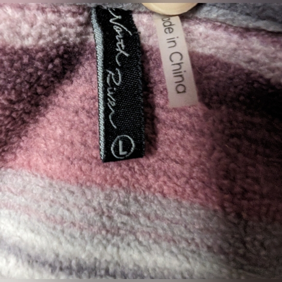 North River Womens Large Pullover Sweater 1/4 Button front Plum Stripe - Picture 5 of 10